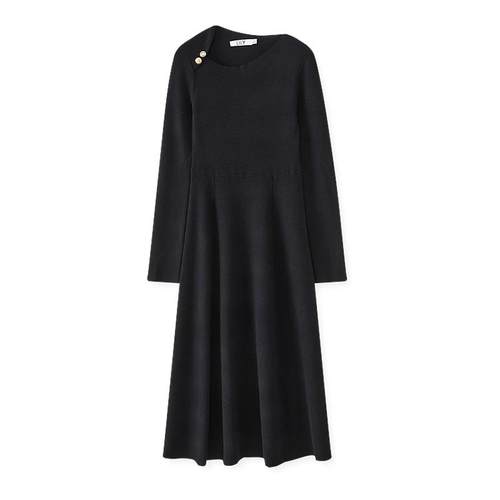 LILY显瘦收腰设计感黑色连衣裙