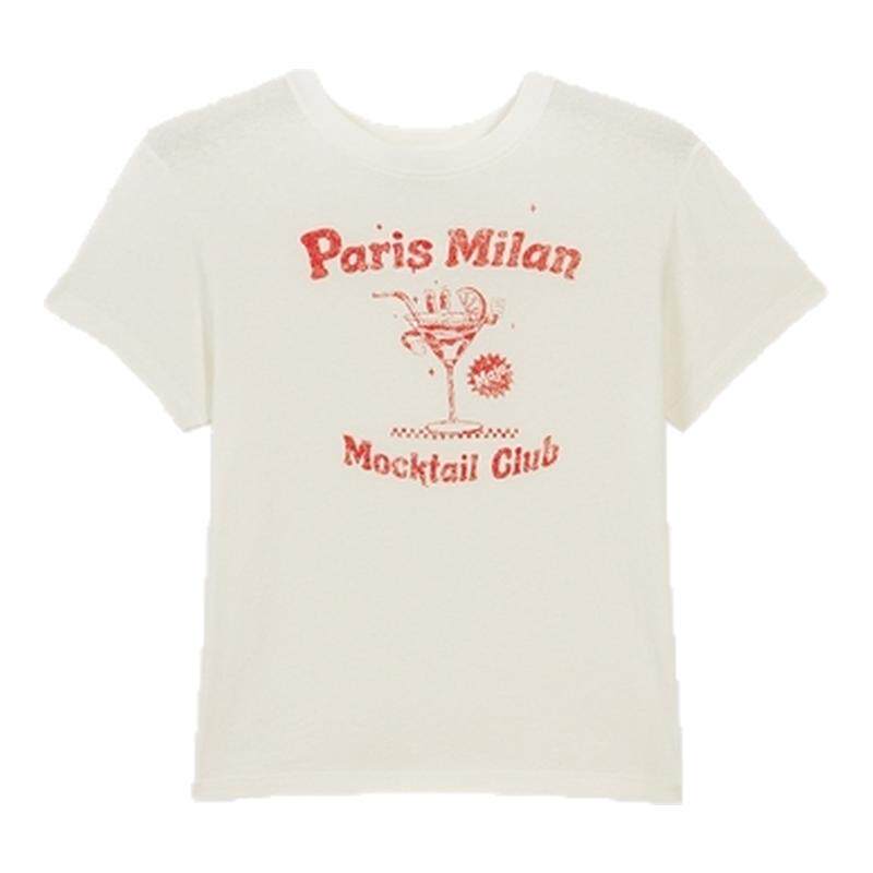 Maje2025春夏女装法式时尚撞色鸡尾酒俱乐部图案短袖针织T恤