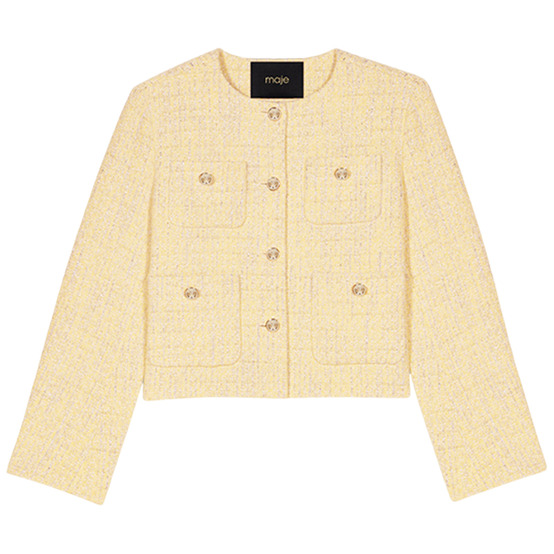 Maje时尚多巴胺黄色长袖短款外套
