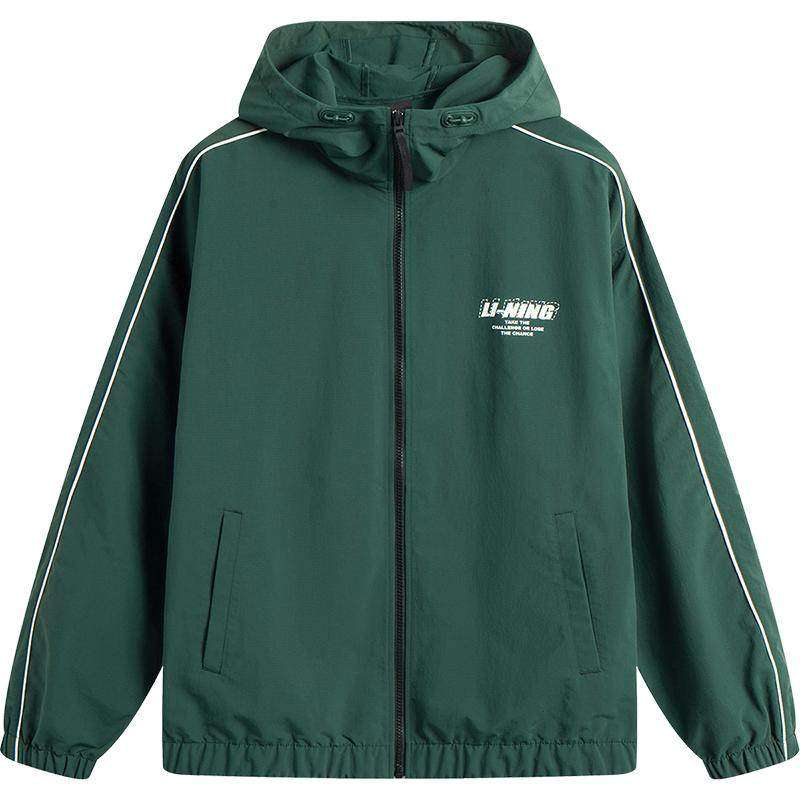 李宁风衣男春季新款复古连帽开衫复古休闲印花夹克梭织运动服外套