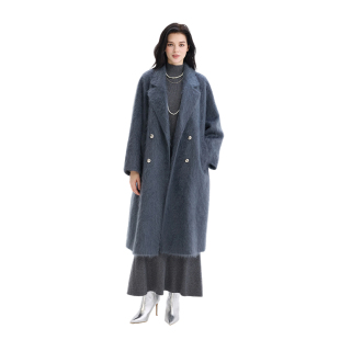 bebe2025秋冬新款 女士烟灰色山含羊绒大翻领百搭通勤风大衣472101