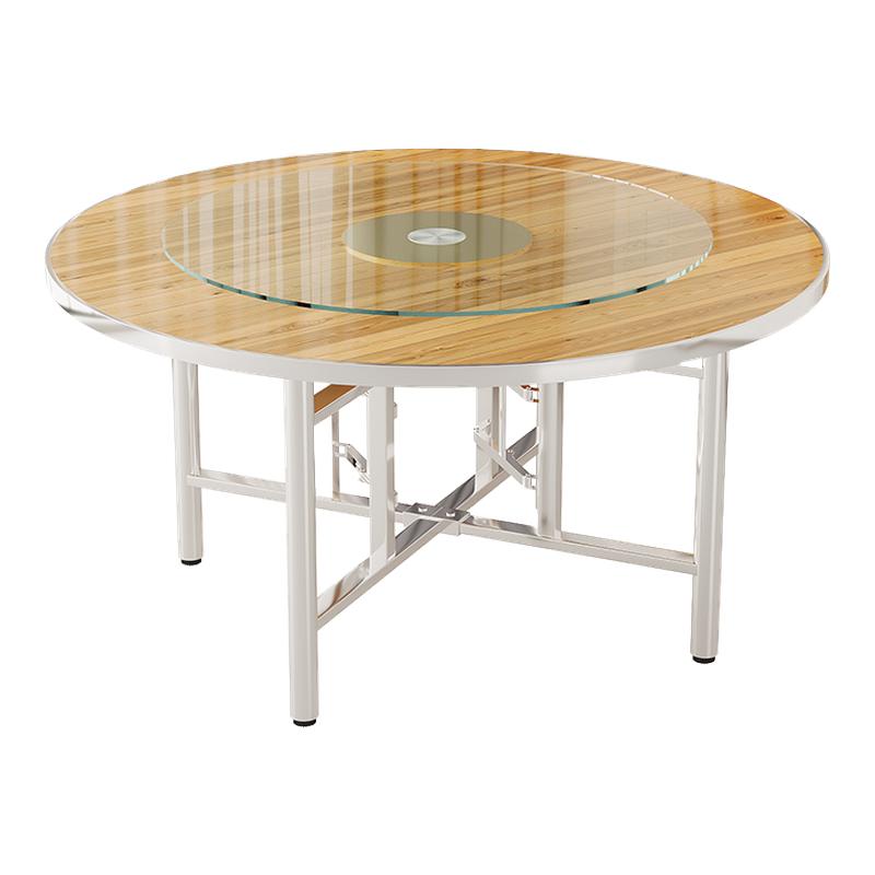 实木圆形折叠餐桌加厚桌面带转盘饭店餐厅酒店家用便携吃饭大圆桌