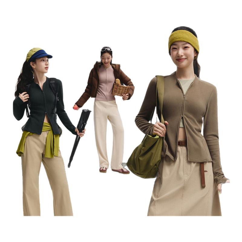 蕉下双开拉链摇粒绒开衫女秋新款保暖上衣T恤外套内胆针织打底衫