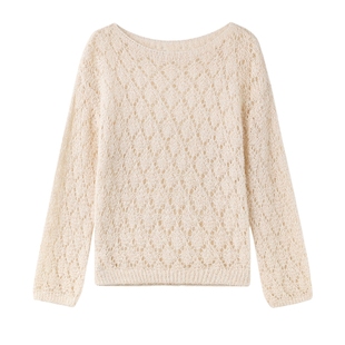 宽松毛衣罩衫 秋水伊人镂空长袖 穿搭时尚 女上衣2025秋冬新款 针织衫