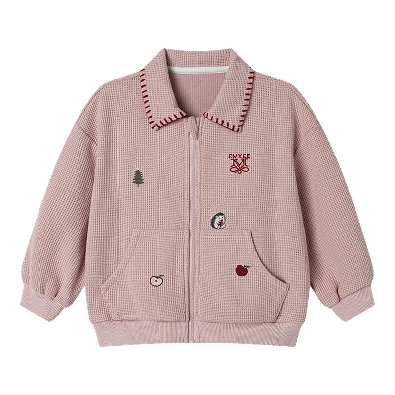 嫚熙童装2025新款儿童外套秋款男女童华夫格宝宝外出上衣拉链夹克