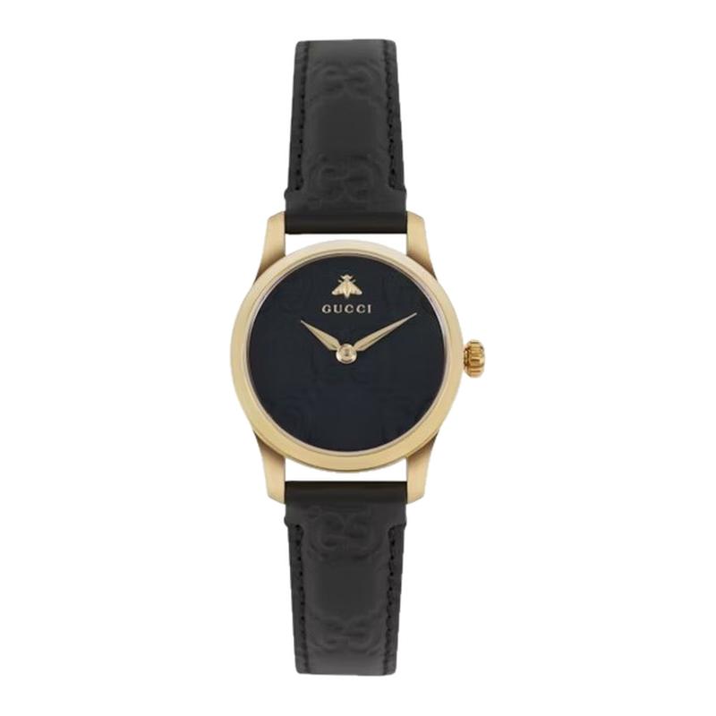 GUCCI古驰双G雕花时尚黑盘女表