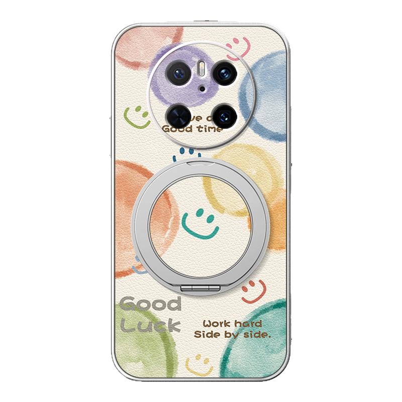 适用华为mate70pro手机壳女款mate60pro+小羊皮全包新款mate50旋转支架mt40防摔60por硅胶mate30卡通气泡微笑