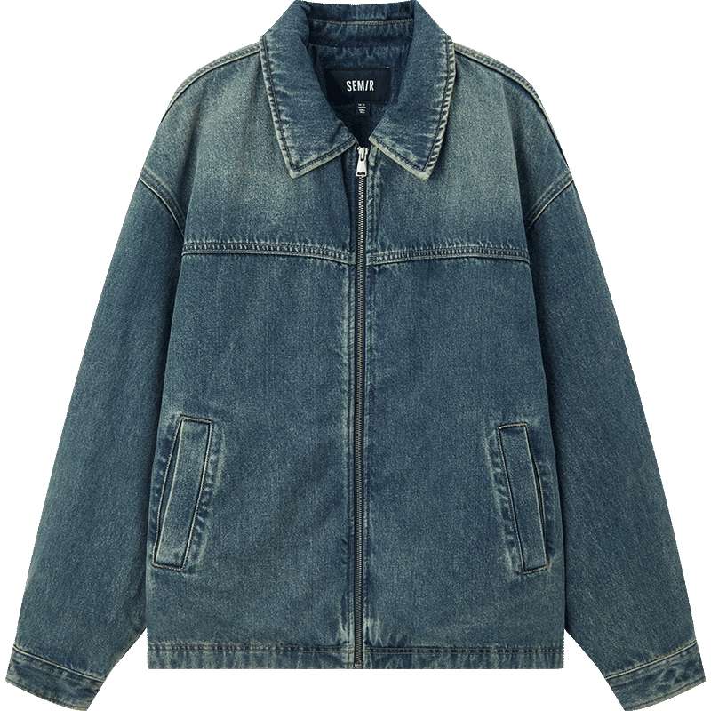 森马宽松棉服美式复古牛仔外套男