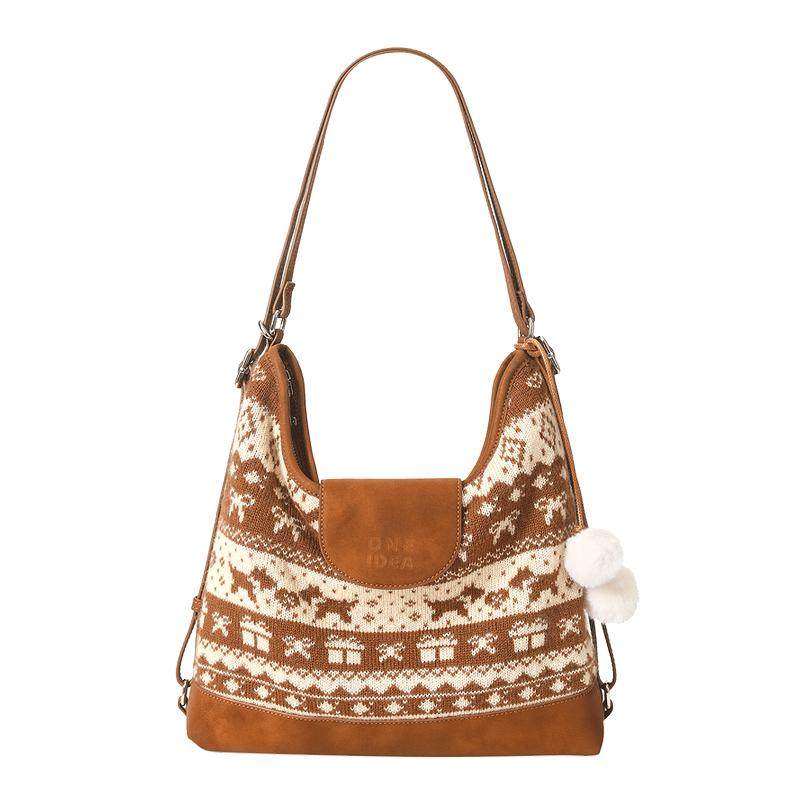 畹町冬日费尔岛单双肩两用包女秋冬复古民族风提花通勤腋下hobo包,箱包皮具/热销女包/男包,双肩背包,淘宝优惠券,粉丝福利购,淘宝优惠卷