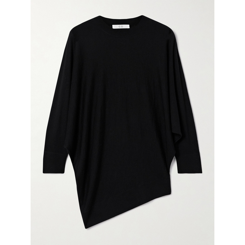 【折扣】Co 秋冬女黑色不对称羊绒打底衫毛衣