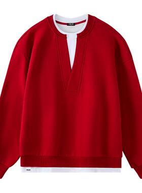 it :5cm/FIVECM红色假两件圆领卫衣男女2026新款情侣款设计感上衣
