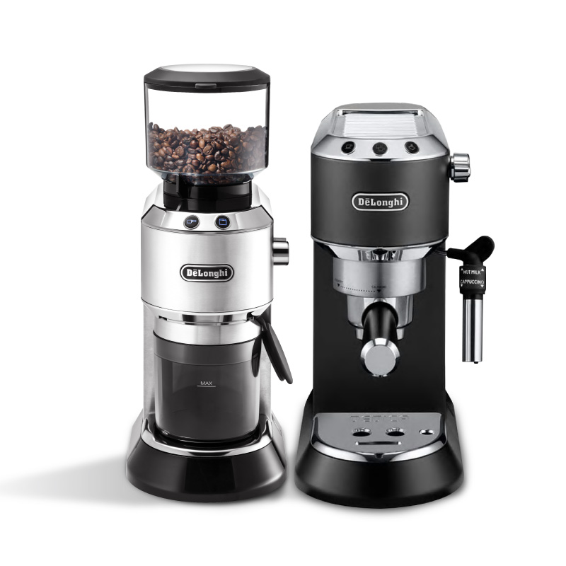 德龙泵压式半自动咖啡机全自动磨豆机两件套商用家用小型奶泡一体