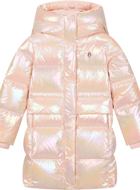 暇步士童装女童长款羽绒服25冬新品大童炫彩保暖儿童加厚羽绒外套