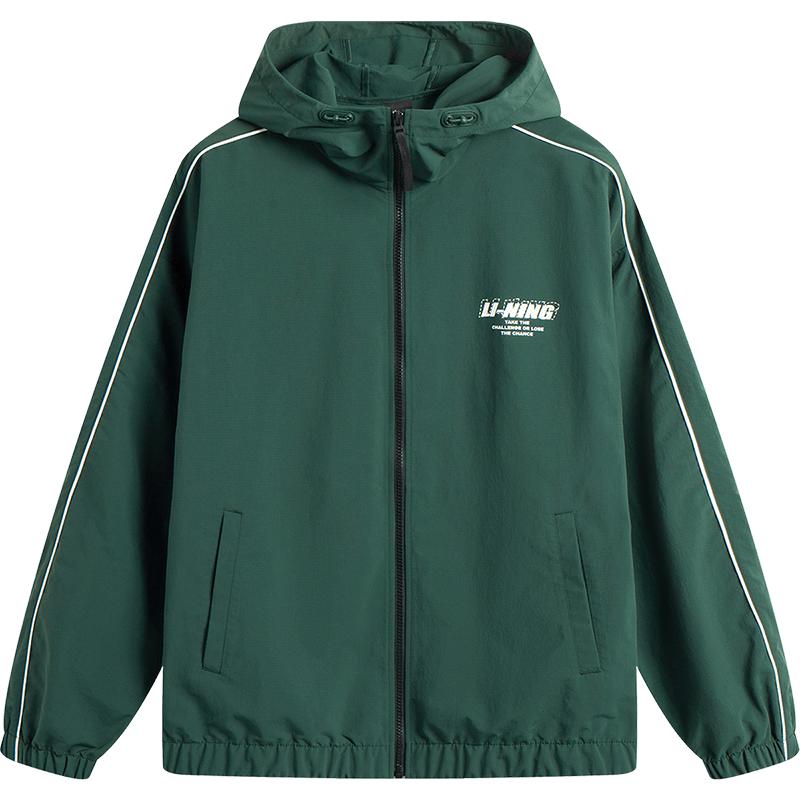 李宁风衣男春季新款复古连帽开衫复古休闲印花夹克梭织运动服外套