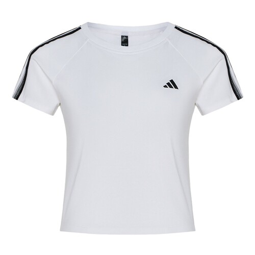 adidas阿迪达斯双色蕾丝条纹修身短款半袖秋女短袖T恤上衣 KZ1526