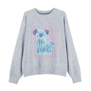 卫衣2026春季 云上生活 手绘小狗印花圆领插肩袖 气卫衣 上衣女 元