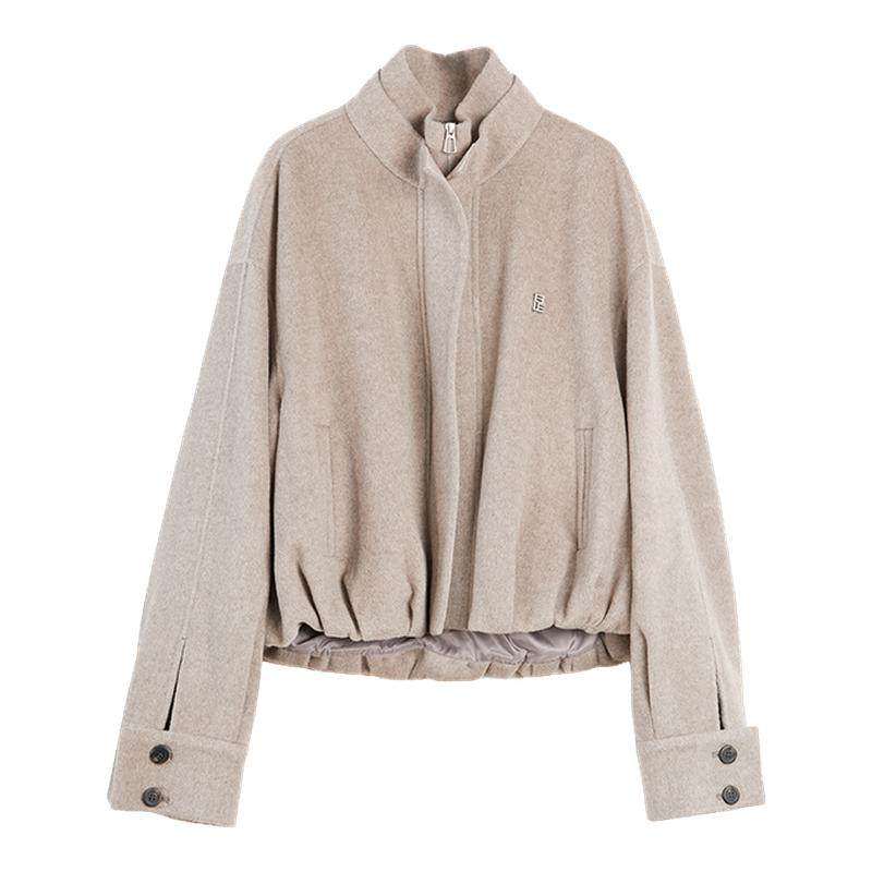 【100%绵羊毛】ELLE法式休闲双面呢大衣女25冬新款花苞毛呢