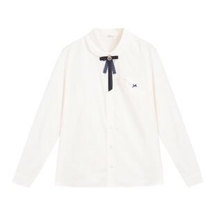 新款 女春秋季 甜美学院风内搭胸花衬衣潮 衬衫 紫涵蕾丝边娃娃领长袖