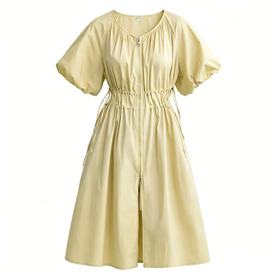 MOUSSY 春季新品灯笼袖抽绳收腰双拉链连衣裙女028ISA33-3991