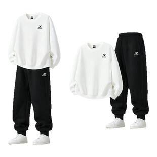 特步运动套装男款冬季新款潮流青少年纯色卫衣宽松束脚卫裤两件套