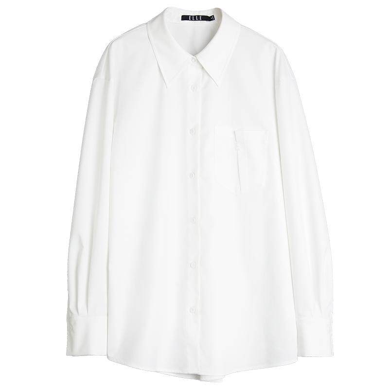 ELLE白色高级感宽松长袖衬衫女2025秋季新款通勤风气质小众上