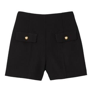气质优雅黑色金色纽扣高腰显瘦直筒短裤 SANDRO2025秋冬女装 法式