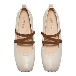 粗高跟浅口晚单婚鞋 女新款 子D3Z1DAQ5 百丽芭蕾玛丽珍鞋 博主同款