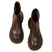 达芙妮女鞋 秋冬女靴 真皮切尔西靴子女黑色短靴烟筒厚底马丁靴女款