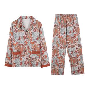 猫人睡衣女款2026新款新中式羊毛蚕丝贵妇感大花磨毛家居服套装女