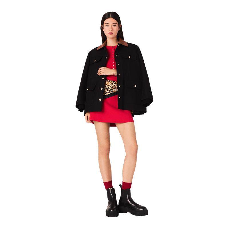 季末7折Maje2025秋冬新款女装法式时尚复古棕色皮革领短外套上衣,女装/女士精品,短外套,淘宝优惠券,粉丝福利购,淘宝优惠卷