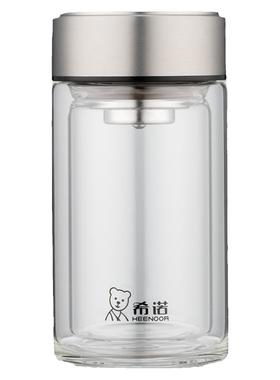 希诺双层玻璃杯 2024新款小杯子设计感矮胖泡茶杯 男女士高端水杯