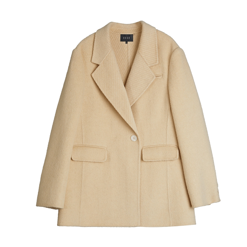 骆驼绒西装式正肩毛呢外套ELLE