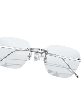 FENCH无框眼镜女防蓝光银色超轻钛架清冷感高级近视镜框可配度数