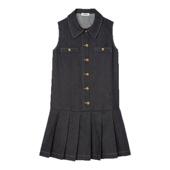 棉质深蓝色短款 时尚 牛仔百褶连衣裙 末7折SANDRO2025秋冬女装 季