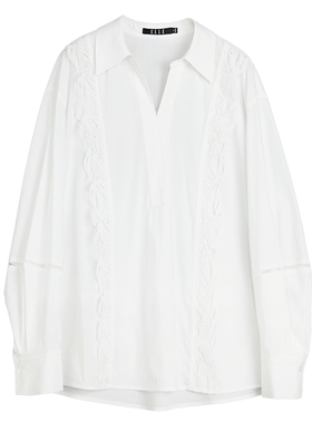 ELLE法式白色镂空绣花简约衬衫女2025秋季新款宽松别致气质小衫