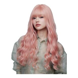 瑞贝卡假发女韩式 百搭减龄全头套女 梦幻奶茶粉长卷发自然蓬松时尚