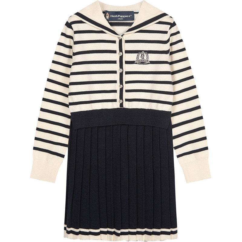 【25冬新品】暇步士童装女童连衣裙大童条纹长袖裙儿童海军领裙子