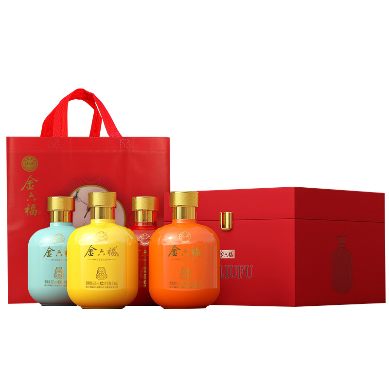 金六福福锐柿柿如意52度浓香型白酒500ml*4瓶整箱礼盒