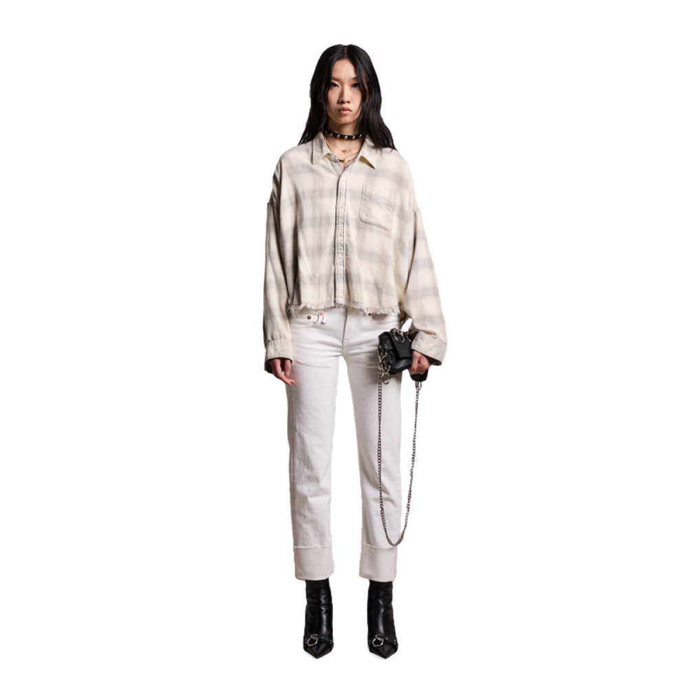 R13早春赤耳翻边直筒牛仔裤