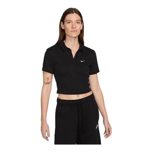 Nike耐克女子短袖POLO衫夏新款刺绣小勾短款深V翻领T恤DV7885-010