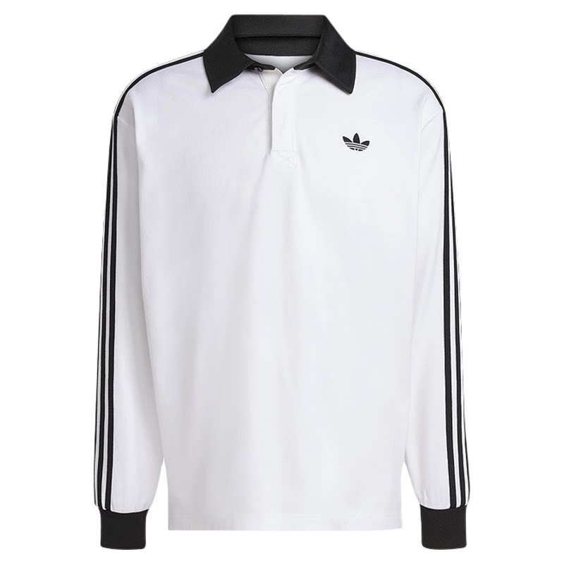 adidas阿迪达斯三叶草春男棉质橄榄球风休闲宽松长袖POLO衫