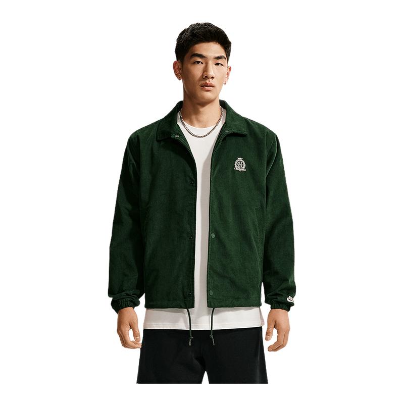 NIKE耐克灯芯绒外套男秋新款刺绣复古绿色翻领教练夹克IQ7655-323