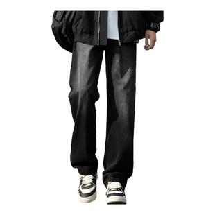 高街2025秋冬黑色宽松长裤 男美式 SPIRIT吉普直筒加绒牛仔裤 JEEP