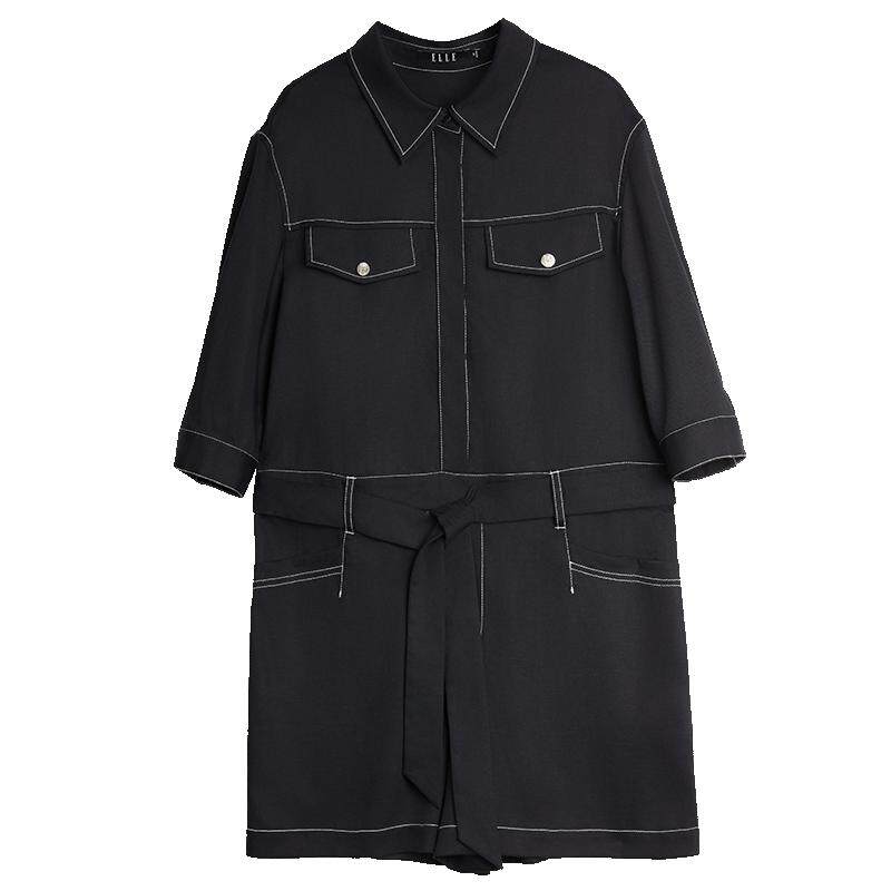 ELLE法式轻职场连体裤女亚麻休闲2025夏新款设计感天丝时髦连