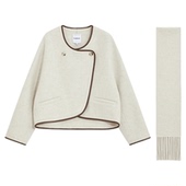 bebe2025秋冬新款 女士含绵羊毛牦牛绒双面呢大衣围巾套装 472303