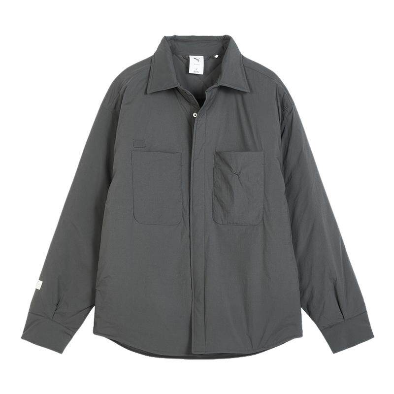 PUMA彪马宽松休闲衬衫式夹棉内胆男女秋冬格雷运动棉衣 6334