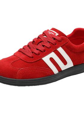 百丽跑道赛车鞋女复古薄底红色德训鞋增高运动休闲鞋子E2K1DCM5