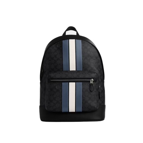COACH/蔻驰官方 奥莱款经典标志条纹图案商务休闲男士双肩包CV922