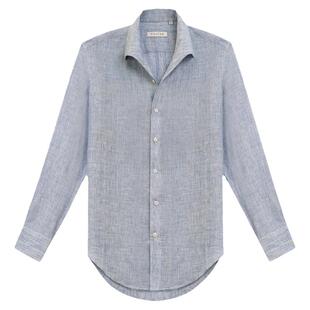 CULTUM春夏简约水洗亚麻一片领衬衫 衬衣薄透气 男商务绅士休闲长袖