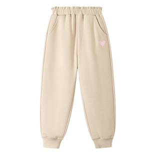 安奈儿童装女童裤子2025冬加厚夹棉保暖休闲甜美弹力厚款束脚长裤